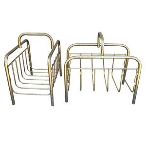 Vintage Brass Magazine Rack Set